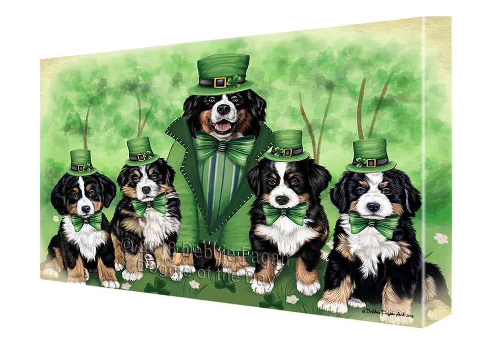 St. Patricks Day Irish Family Portrait Bernese Mountain Dogs Canvas Wall Art CVS58791