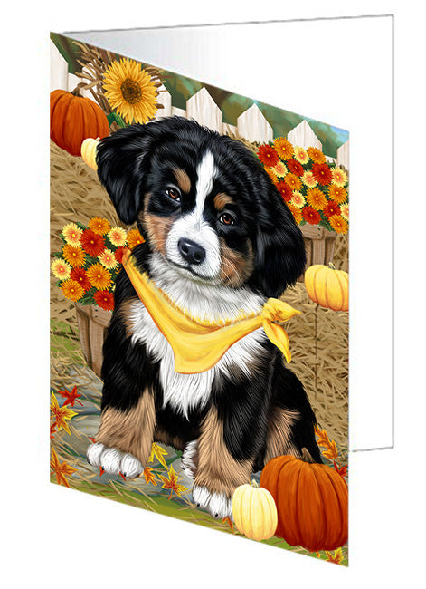 Fall Autumn Greeting Bernese Mountain Dog with Pumpkins Handmade Artwork Assorted Pets Greeting Cards and Note Cards with Envelopes for All Occasions and Holiday Seasons GCD56087