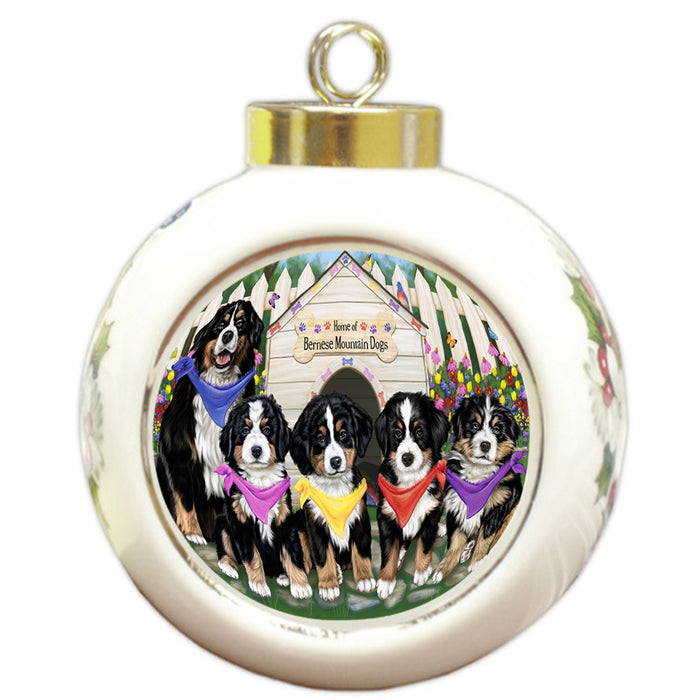 Spring Dog House Bernese Mountain Dogs Round Ball Christmas Ornament RBPOR49790