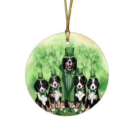 St. Patricks Day Irish Family Portrait Bernese Mountain Dogs Round Flat Christmas Ornament RFPOR49313