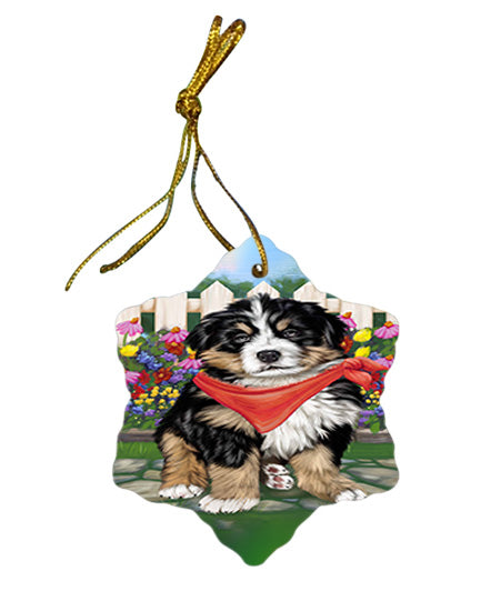 Spring Floral Bernese Mountain Dog Star Porcelain Ornament SPOR49783