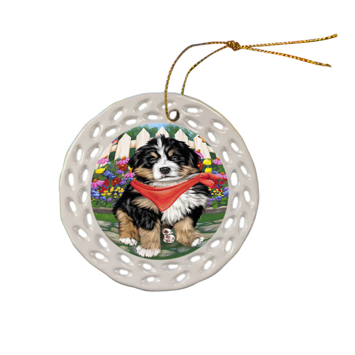 Spring Floral Bernese Mountain Dog Ceramic Doily Ornament DPOR49791