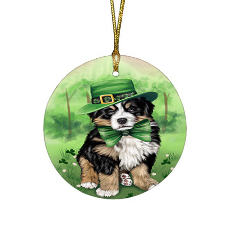St. Patricks Day Irish Portrait Bernese Mountain Dog Round Flat Christmas Ornament RFPOR49314