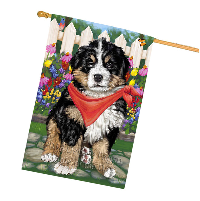 Spring Floral Bernese Mountain Dog House Flag FLG49756
