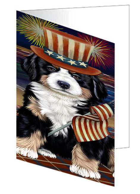4th of July Independence Day Firework Bernese Mountain Dog Handmade Artwork Assorted Pets Greeting Cards and Note Cards with Envelopes for All Occasions and Holiday Seasons GCD52841
