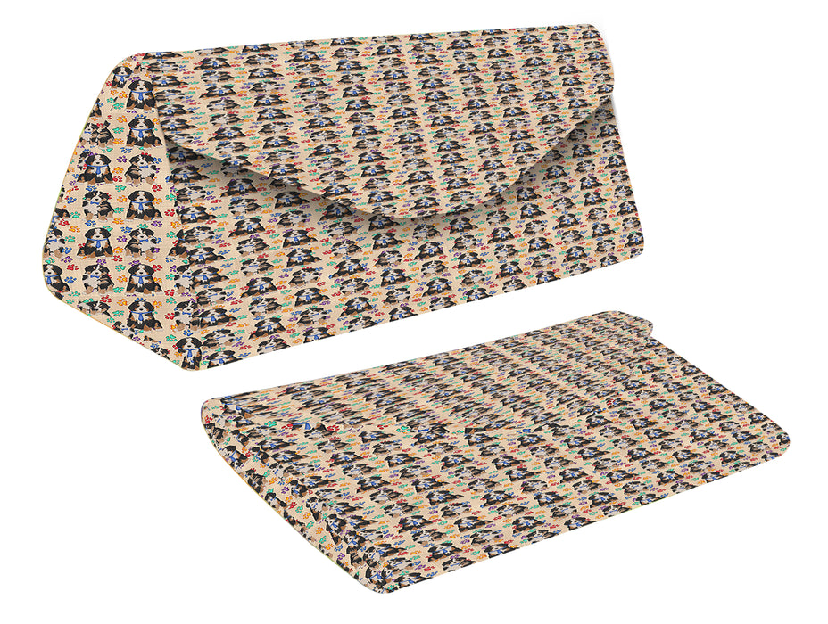 Rainbow Paw Print Bernese Mountain Dogs Blue Foldable Glasses Case