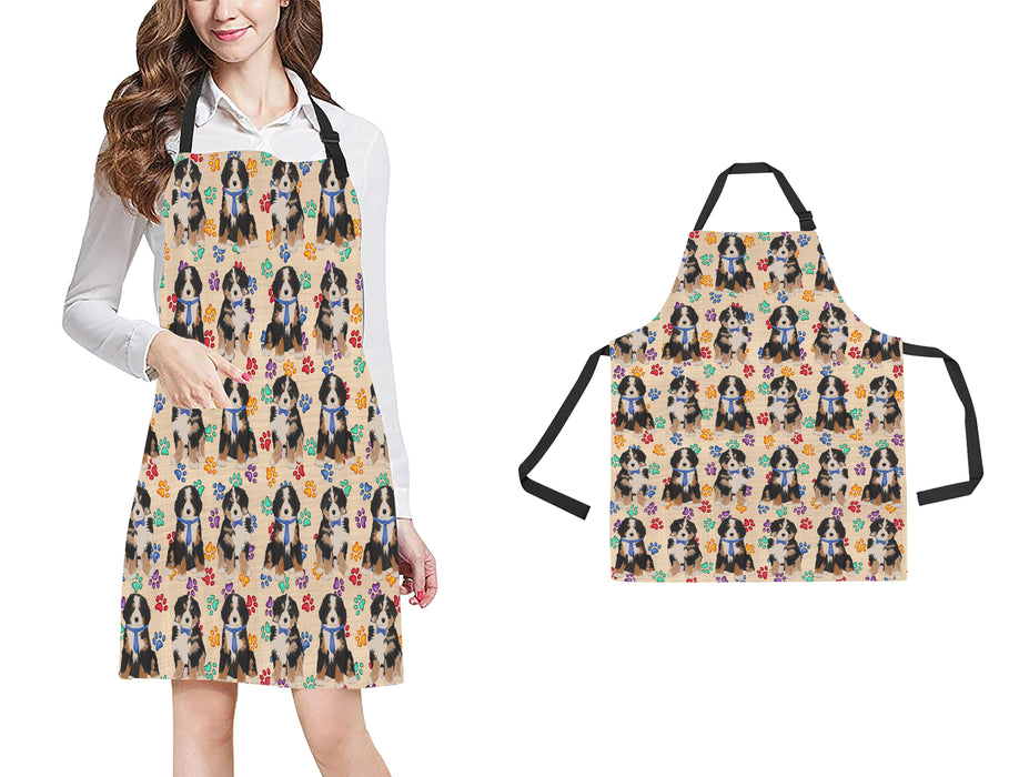 Rainbow Paw Print Bernese Mountain Dogs Blue All Over Print Adjustable Apron
