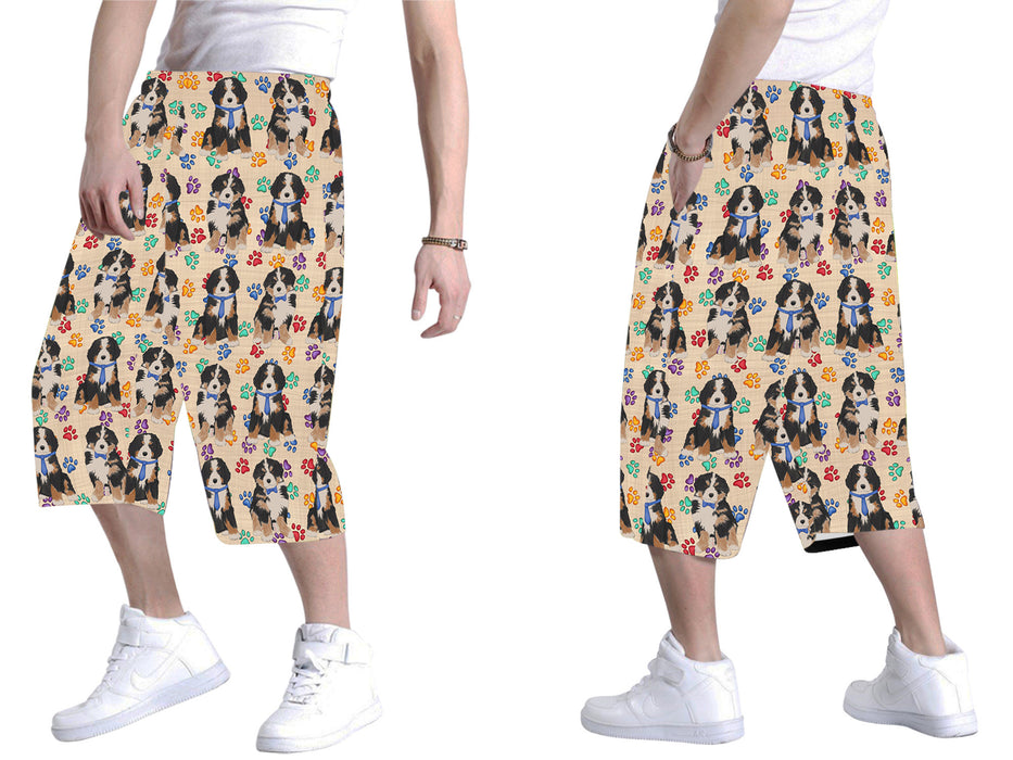 Rainbow Paw Print Bernese Mountain Dogs Blue All Over Print Men's Baggy Shorts