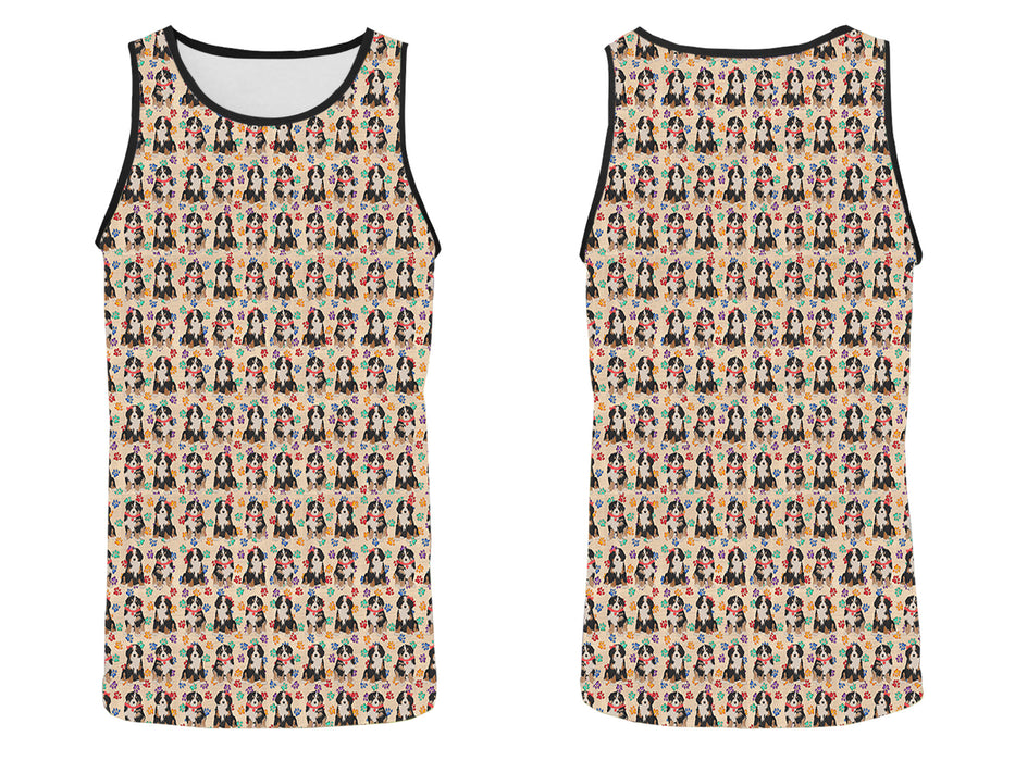 Rainbow Paw Print Bernese Mountain Dogs Red All Over Print   Men's Tank Top