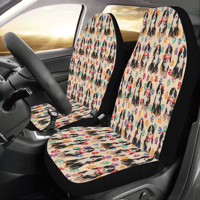 Rainbow Paw Print Bernese Mountain Dogs Red Car Seat Covers (Set of 2)
