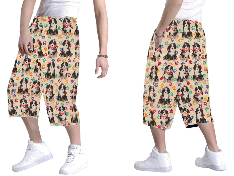 Rainbow Paw Print Bernese Mountain Dogs Red All Over Print Men's Baggy Shorts
