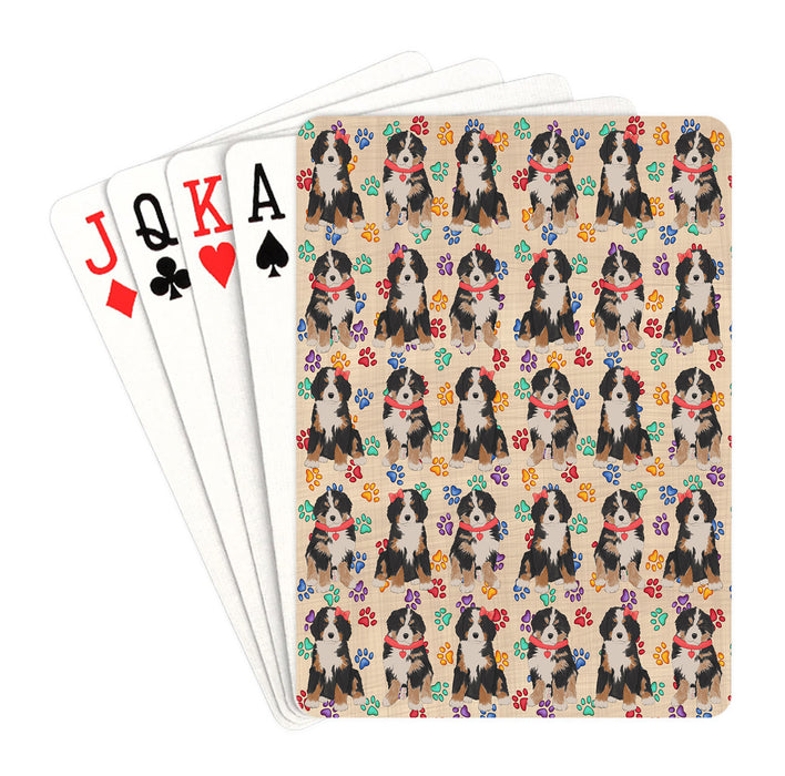Rainbow Paw Print Bernese Mountain Dogs Red Playing Card Decks