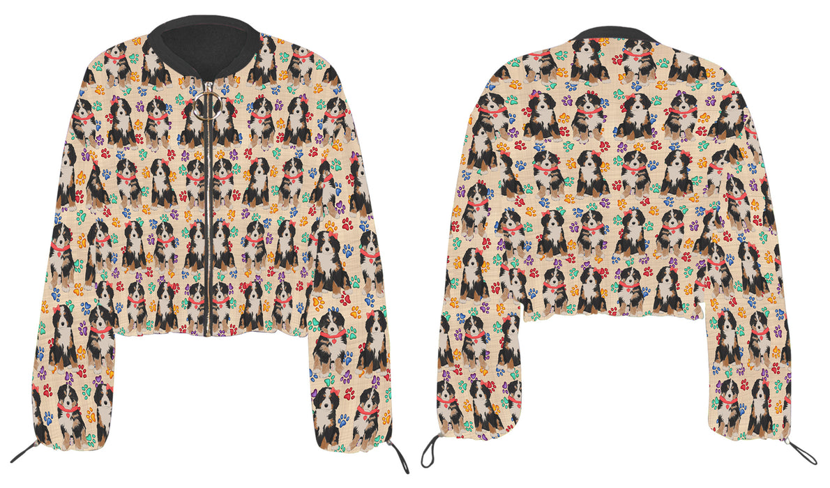 Rainbow Paw Print Bernese Mountain Dogs Cropped Chiffon Women's Jacket WH50496