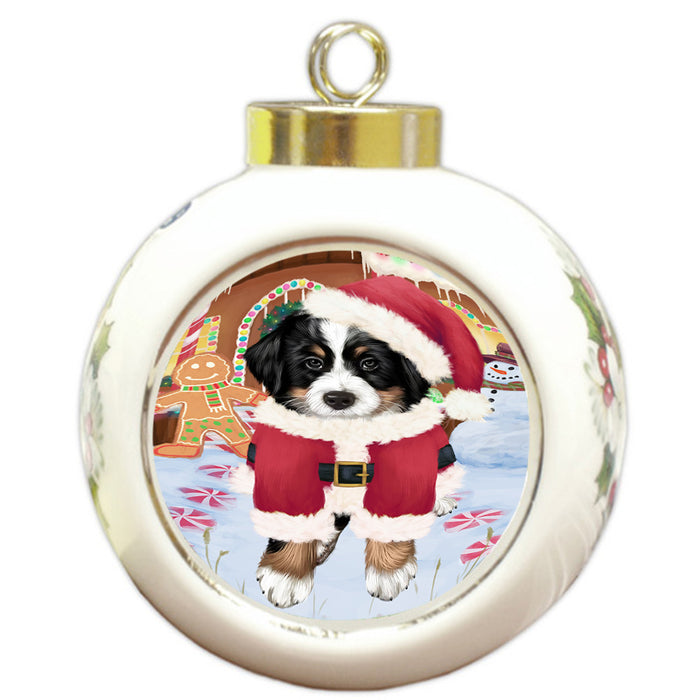 Christmas Gingerbread House Candyfest Bernese Mountain Dog Round Ball Christmas Ornament RBPOR56535