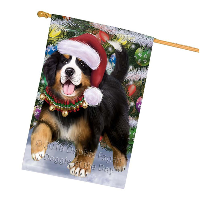 Trotting in the Snow Bernese Mountain Dog House Flag FLG55845
