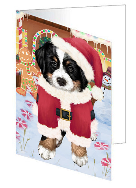 Christmas Gingerbread House Candyfest Bernese Mountain Dog Handmade Artwork Assorted Pets Greeting Cards and Note Cards with Envelopes for All Occasions and Holiday Seasons GCD73052
