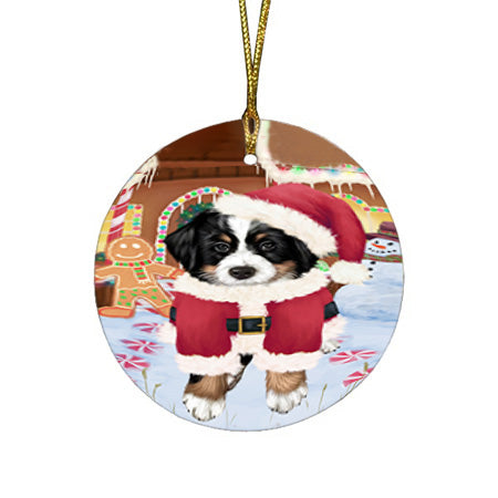 Christmas Gingerbread House Candyfest Bernese Mountain Dog Round Flat Christmas Ornament RFPOR56535