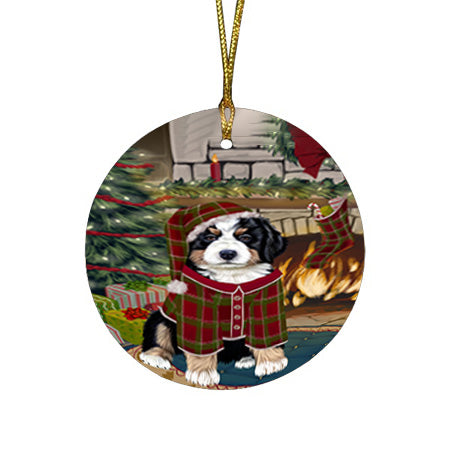 The Stocking was Hung Bernese Mountain Dog Round Flat Christmas Ornament RFPOR55564