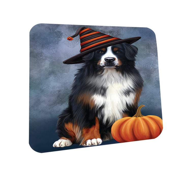 Happy Halloween Bernese Mountain Dog Wearing Witch Hat with Pumpkin Coasters Set of 4 CST54890