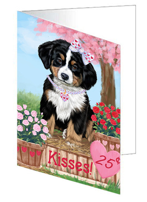 Rosie 25 Cent Kisses Bernese Mountain Dog Handmade Artwork Assorted Pets Greeting Cards and Note Cards with Envelopes for All Occasions and Holiday Seasons GCD71981