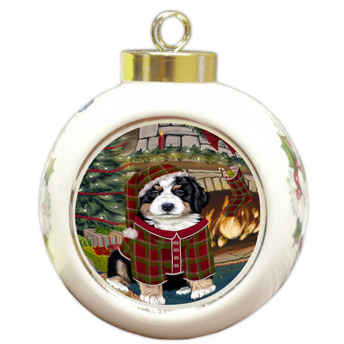 The Stocking was Hung Bernese Mountain Dog Round Ball Christmas Ornament RBPOR55564