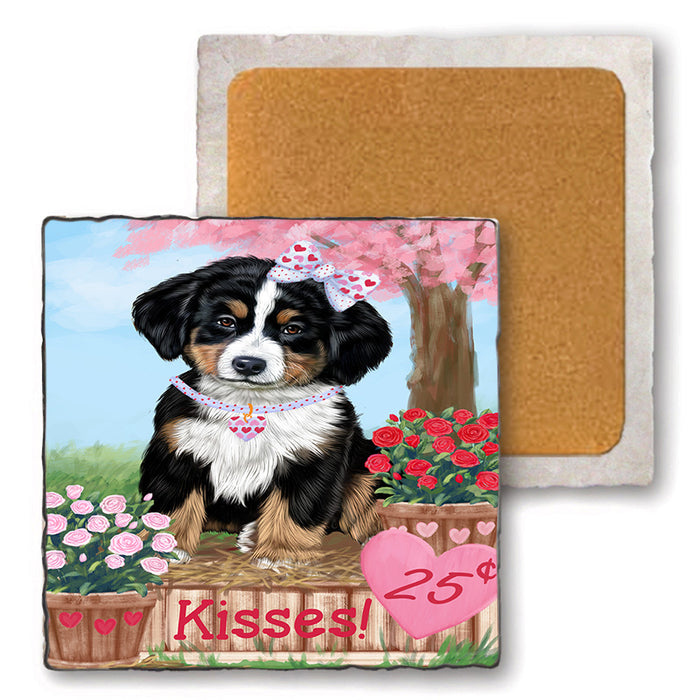 Rosie 25 Cent Kisses Bernese Mountain Dog Set of 4 Natural Stone Marble Tile Coasters MCST50822
