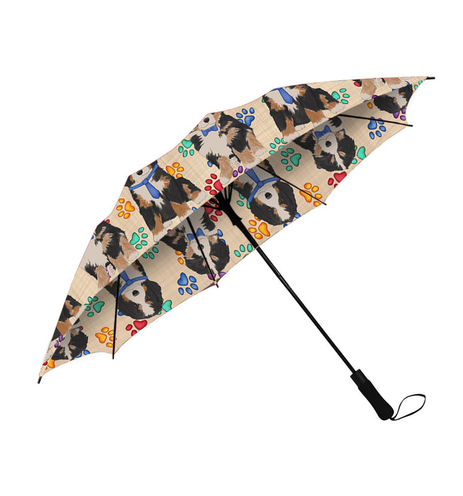 Rainbow Paw Print Bernese Mountain Dogs Blue Semi-Automatic Foldable Umbrella