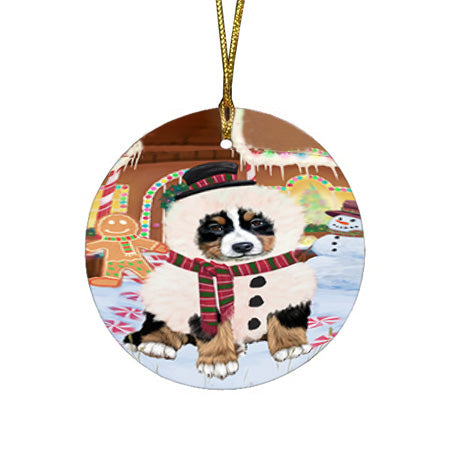 Christmas Gingerbread House Candyfest Bernese Mountain Dog Round Flat Christmas Ornament RFPOR56536