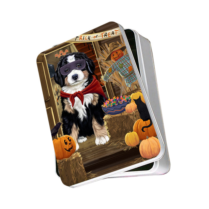 Enter at Own Risk Trick or Treat Halloween Bernese Mountain Dog Photo Storage Tin PITN53000