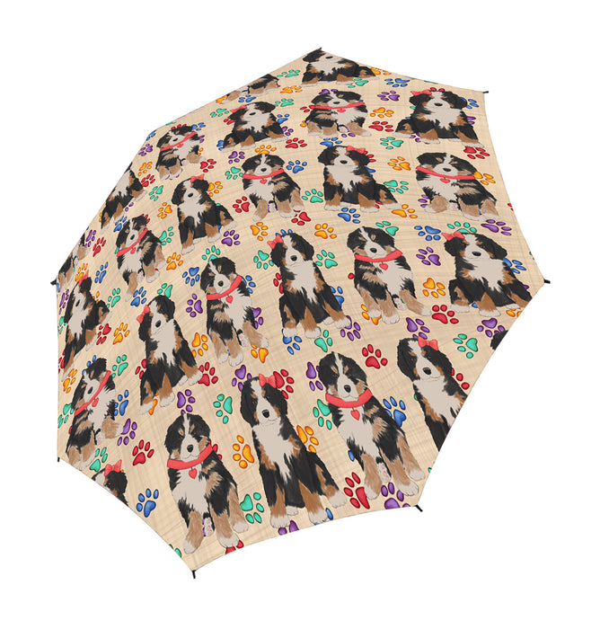 Rainbow Paw Print Bernese Mountain Dogs Red Semi-Automatic Foldable Umbrella