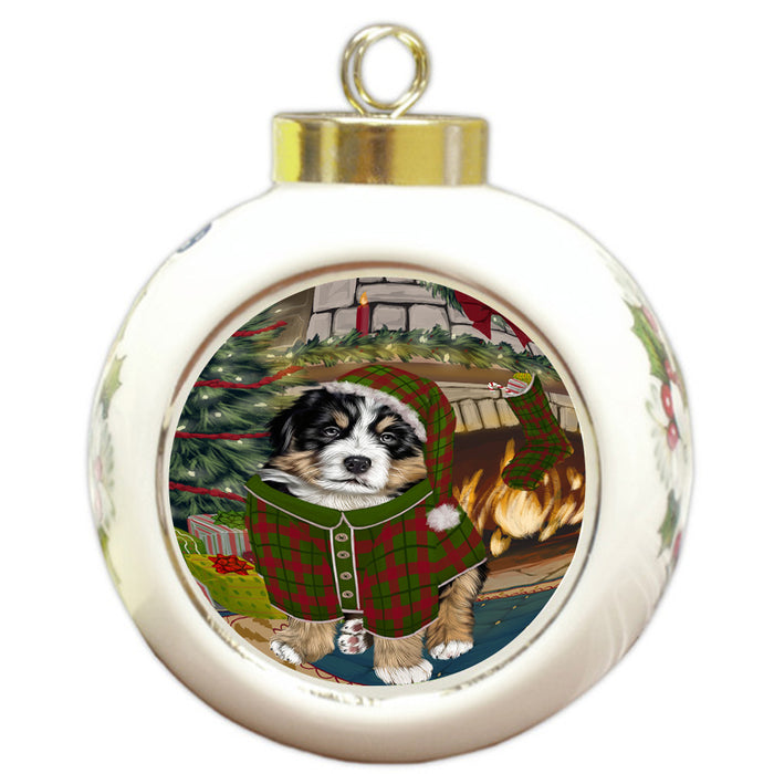 The Stocking was Hung Bernese Mountain Dog Round Ball Christmas Ornament RBPOR55565