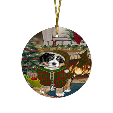 The Stocking was Hung Bernese Mountain Dog Round Flat Christmas Ornament RFPOR55565