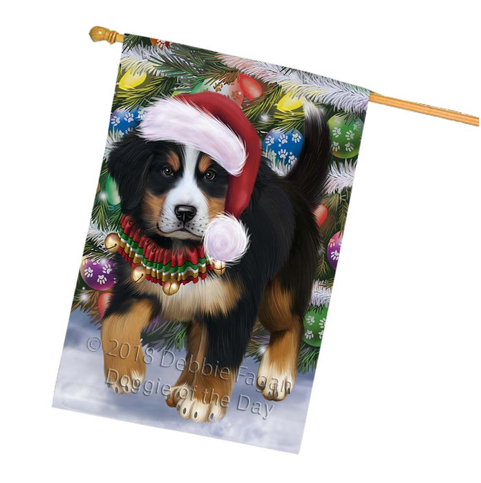 Trotting in the Snow Bernese Mountain Dog House Flag FLG55846