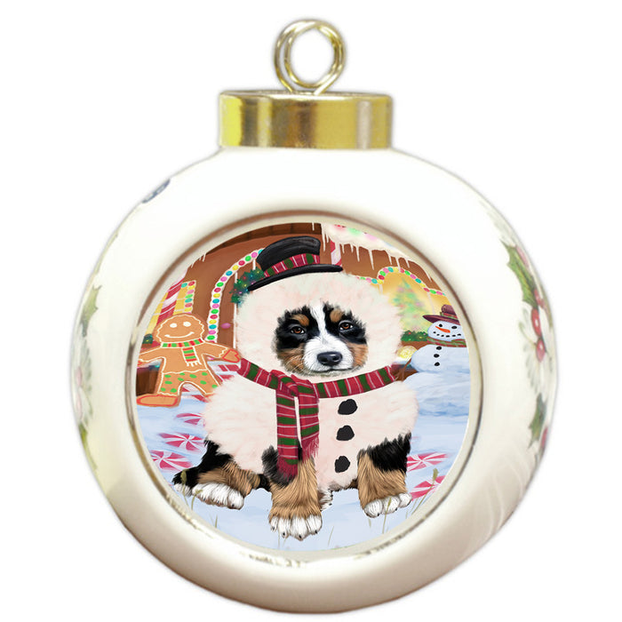 Christmas Gingerbread House Candyfest Bernese Mountain Dog Round Ball Christmas Ornament RBPOR56536
