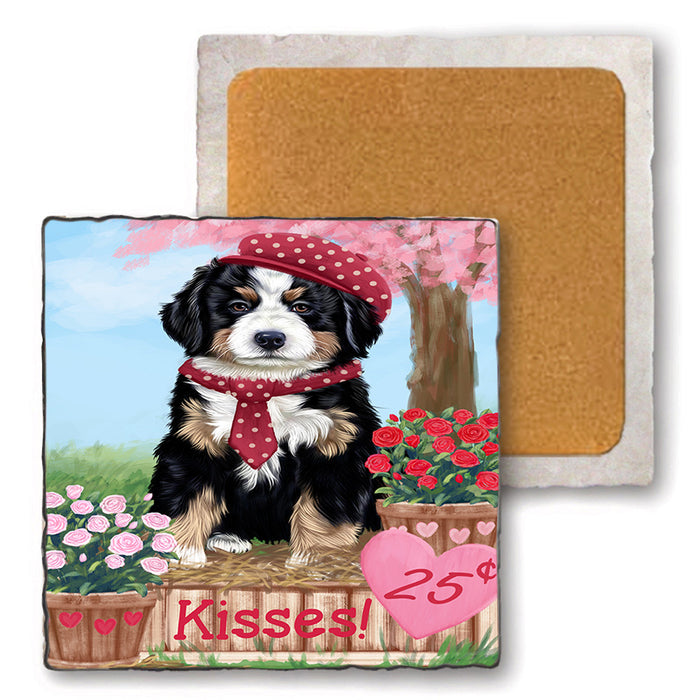 Rosie 25 Cent Kisses Bernese Mountain Dog Set of 4 Natural Stone Marble Tile Coasters MCST50823