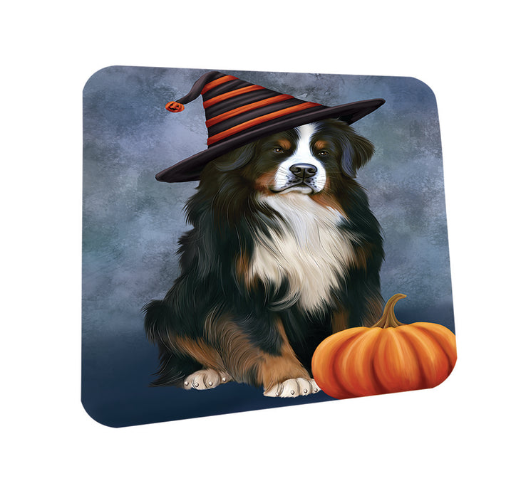 Happy Halloween Bernese Mountain Dog Wearing Witch Hat with Pumpkin Coasters Set of 4 CST54891