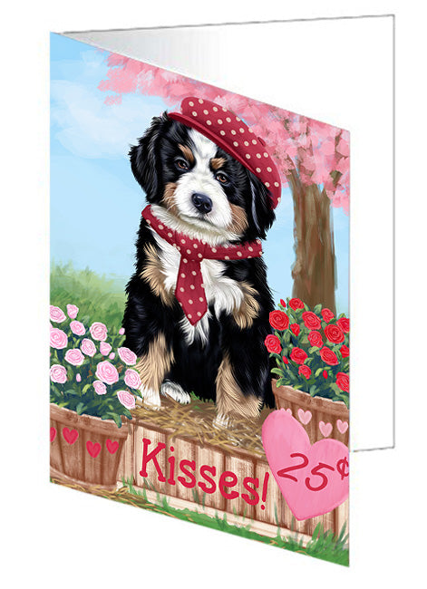 Rosie 25 Cent Kisses Bernese Mountain Dog Handmade Artwork Assorted Pets Greeting Cards and Note Cards with Envelopes for All Occasions and Holiday Seasons GCD71984