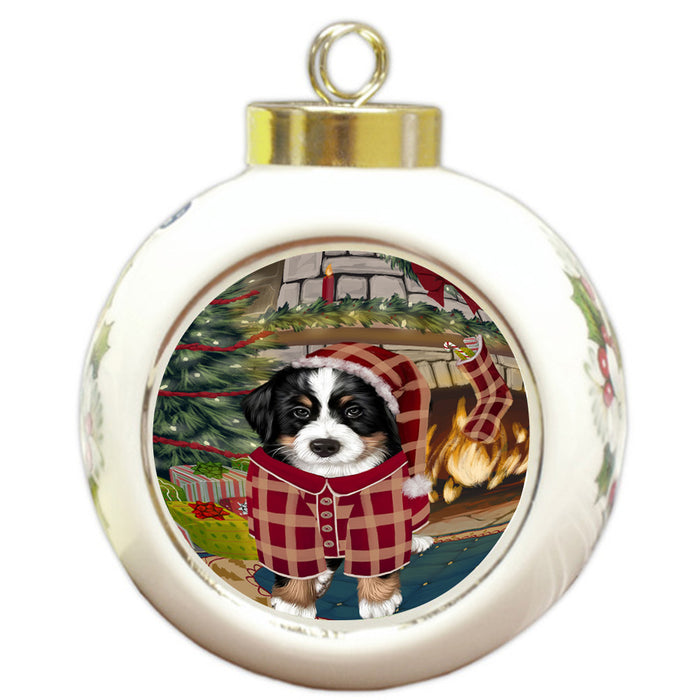 The Stocking was Hung Bernese Mountain Dog Round Ball Christmas Ornament RBPOR55566