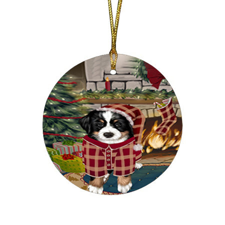The Stocking was Hung Bernese Mountain Dog Round Flat Christmas Ornament RFPOR55566