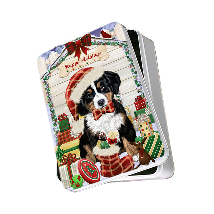 Happy Holidays Christmas Bernese Mountain Dog House with Presents Photo Storage Tin PITN51338