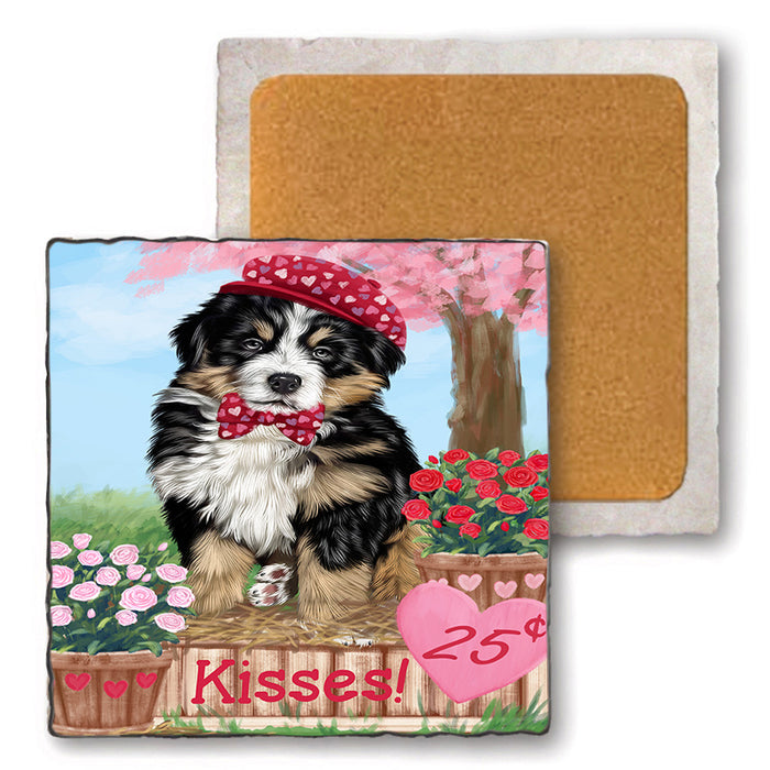 Rosie 25 Cent Kisses Bernese Mountain Dog Set of 4 Natural Stone Marble Tile Coasters MCST50824