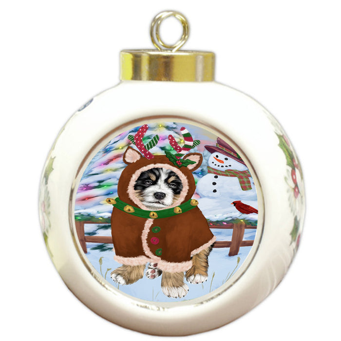 Christmas Gingerbread House Candyfest Bernese Mountain Dog Round Ball Christmas Ornament RBPOR56537
