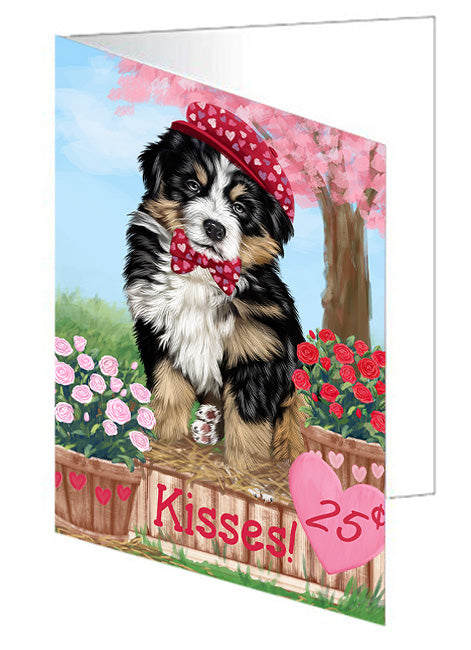 Rosie 25 Cent Kisses Bernese Mountain Dog Handmade Artwork Assorted Pets Greeting Cards and Note Cards with Envelopes for All Occasions and Holiday Seasons GCD71987