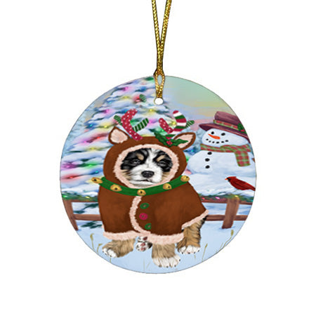 Christmas Gingerbread House Candyfest Bernese Mountain Dog Round Flat Christmas Ornament RFPOR56537