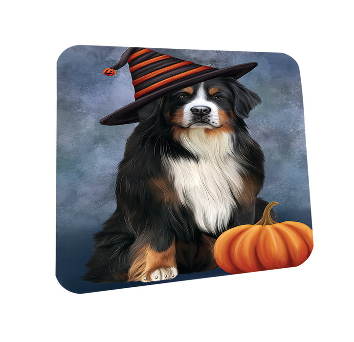 Happy Halloween Bernese Mountain Dog Wearing Witch Hat with Pumpkin Coasters Set of 4 CST54892