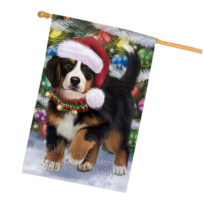 Trotting in the Snow Bernese Mountain Dog House Flag FLG55847