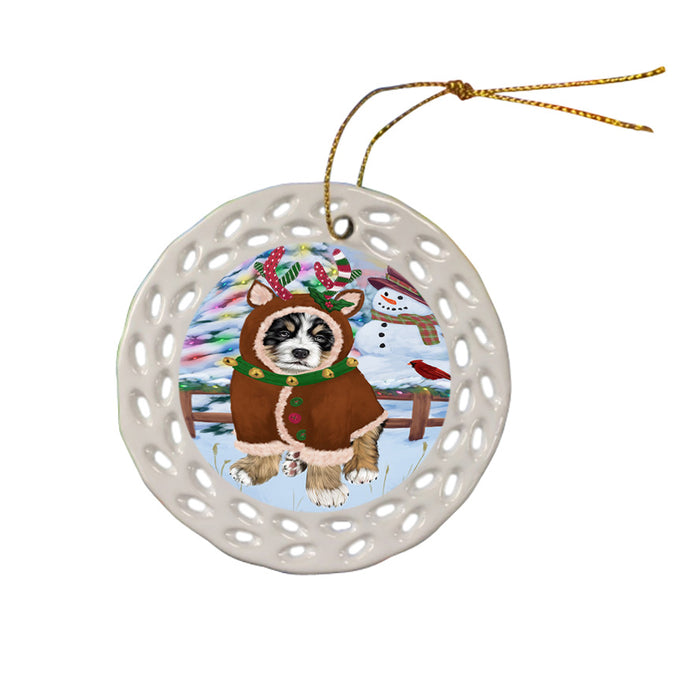 Christmas Gingerbread House Candyfest Bernese Mountain Dog Ceramic Doily Ornament DPOR56537
