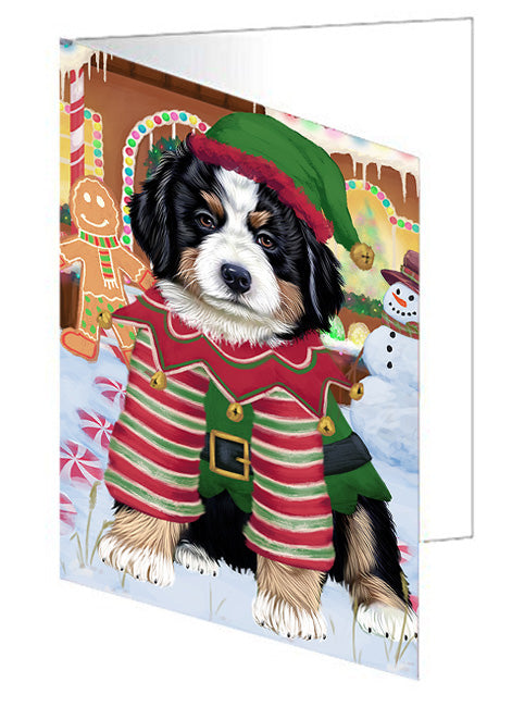 Christmas Gingerbread House Candyfest Bernese Mountain Dog Handmade Artwork Assorted Pets Greeting Cards and Note Cards with Envelopes for All Occasions and Holiday Seasons GCD73061