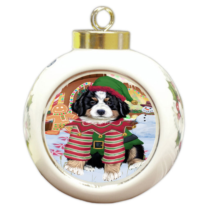 Christmas Gingerbread House Candyfest Bernese Mountain Dog Round Ball Christmas Ornament RBPOR56538