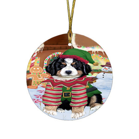 Christmas Gingerbread House Candyfest Bernese Mountain Dog Round Flat Christmas Ornament RFPOR56538